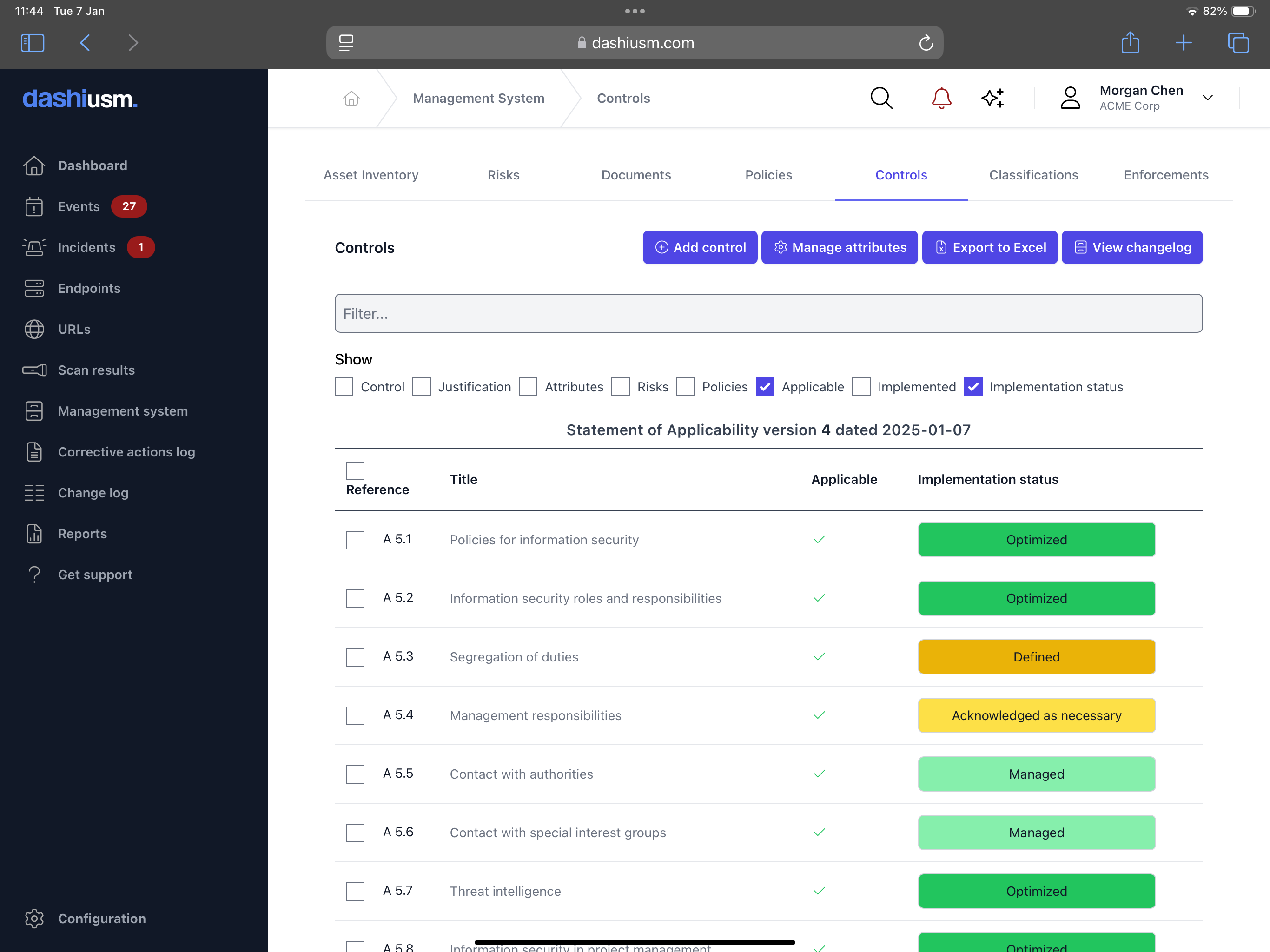 Controls (Statement of Applicability)