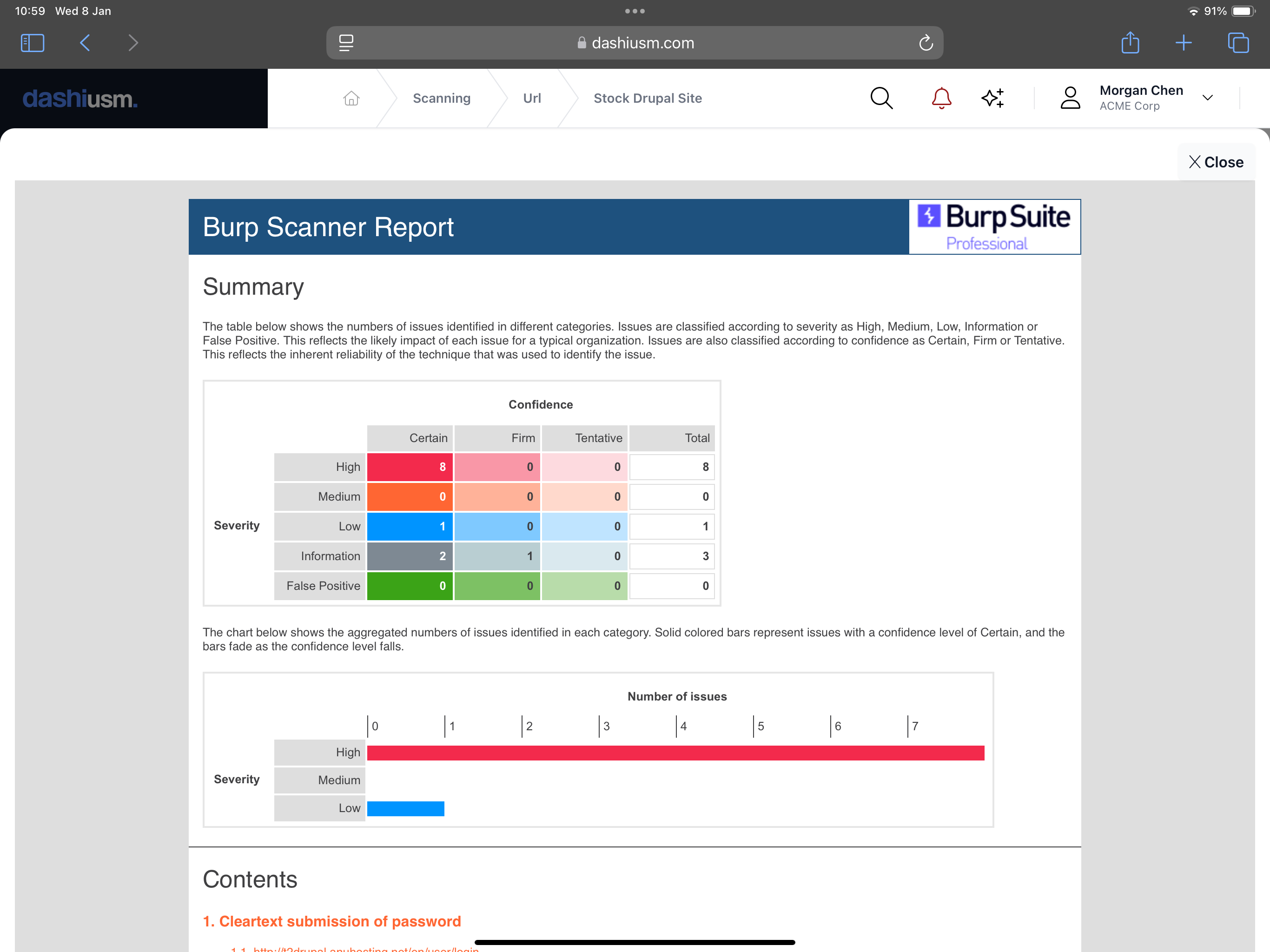 Website security scan details